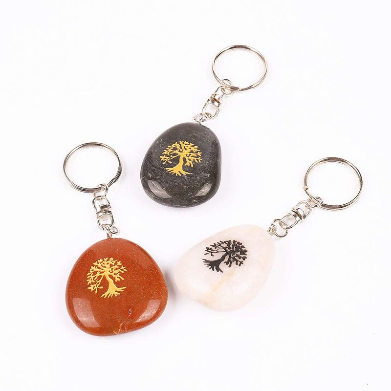 ROCKIMPACT 12PCS Life Tree Inspirational Stone Key Chains, Engraved Natural River Rock Key Rings, Pocket Stone Keychain, Bulk Word Stone Wholesale Keyring (Pack of 12, Tree of Life) - Image 4